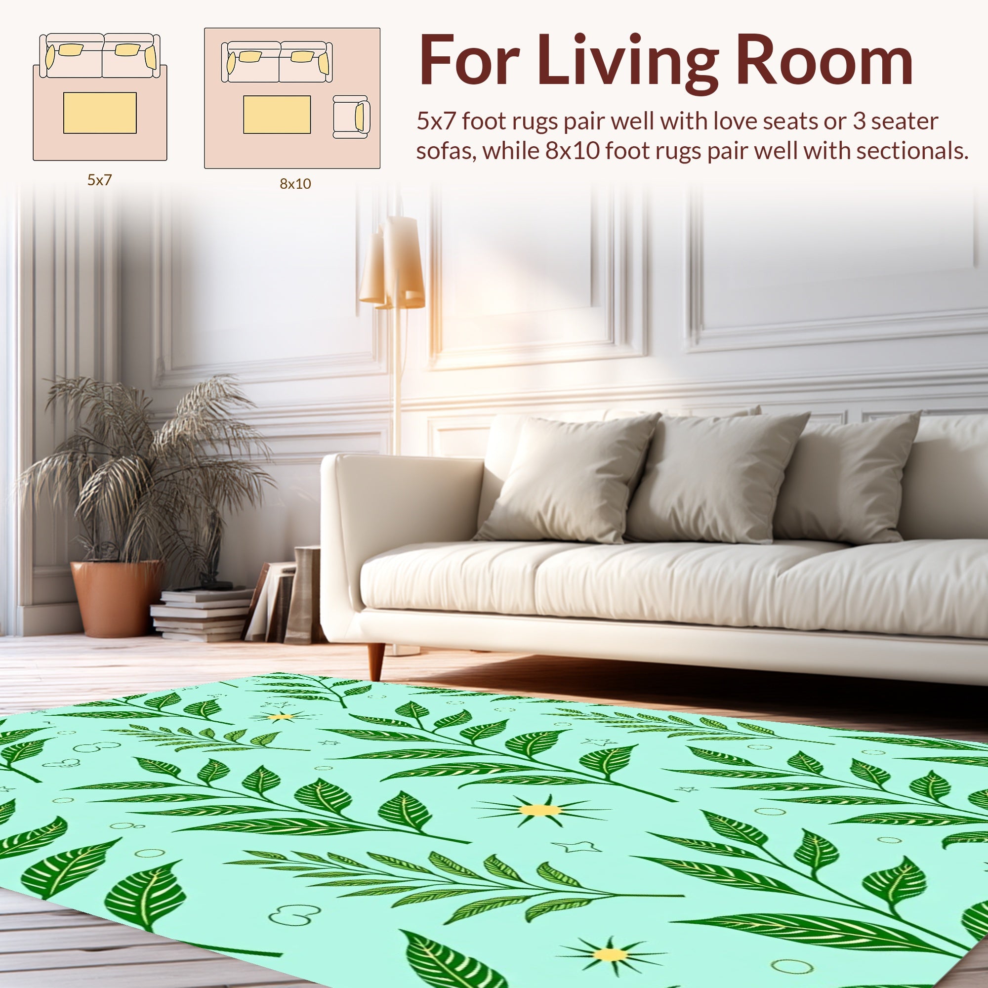 Green Foliage With Star Sun Accents Rug