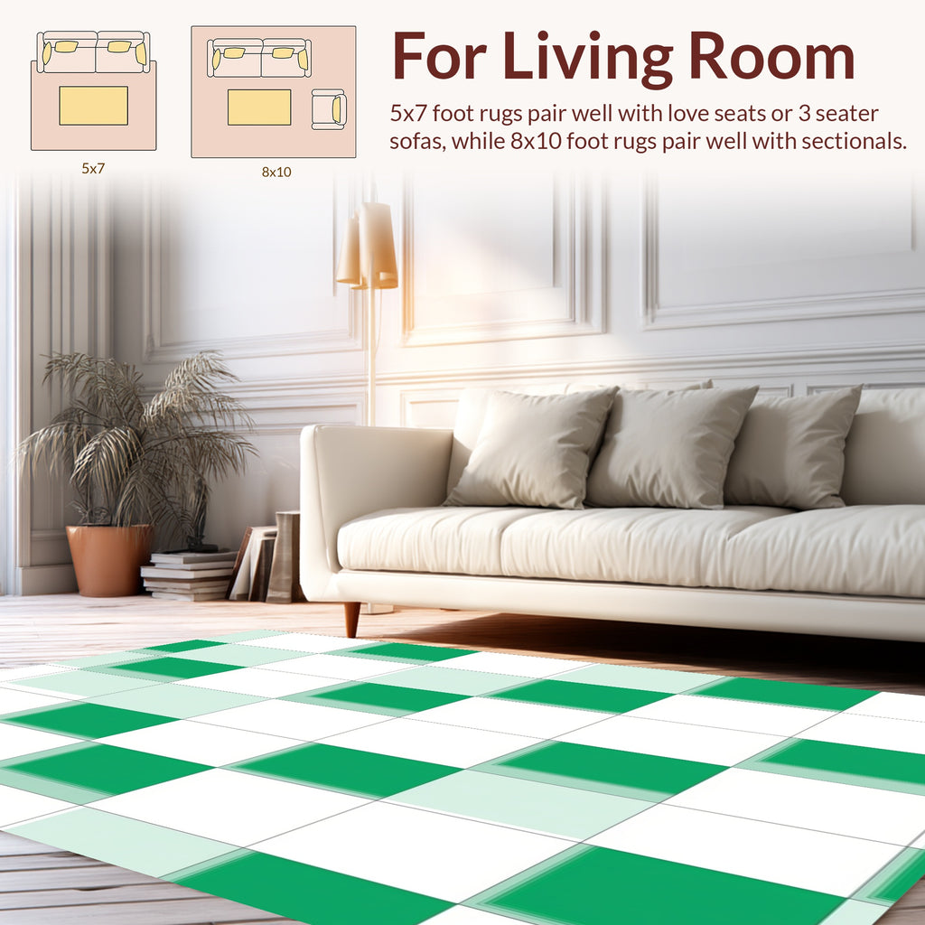 Shaded Green White Checkerboard Pattern Rug