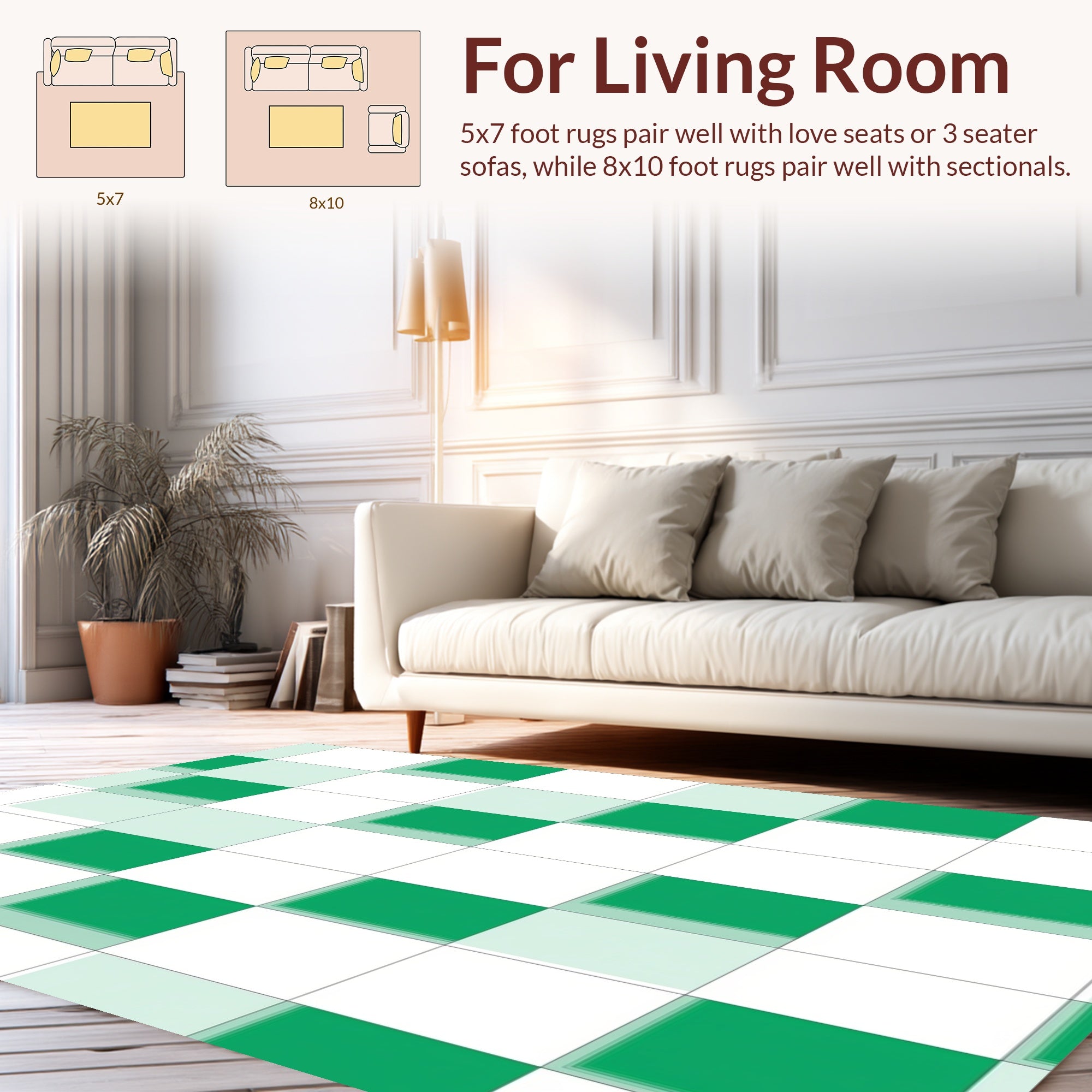 Shaded Green White Checkerboard Pattern Rug