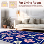 Floral Pattern Dark Blue Accent Rug