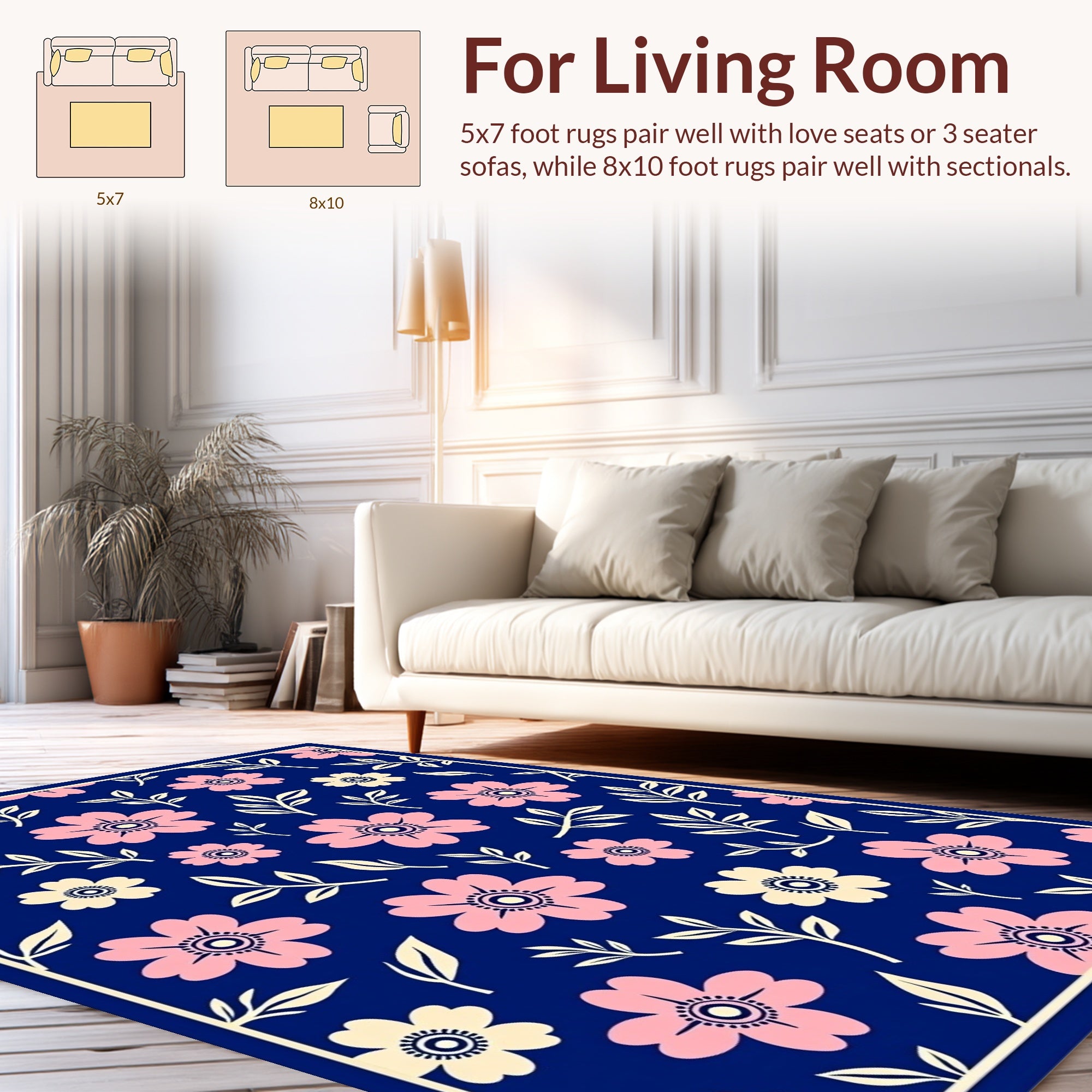Floral Pattern Dark Blue Accent Rug