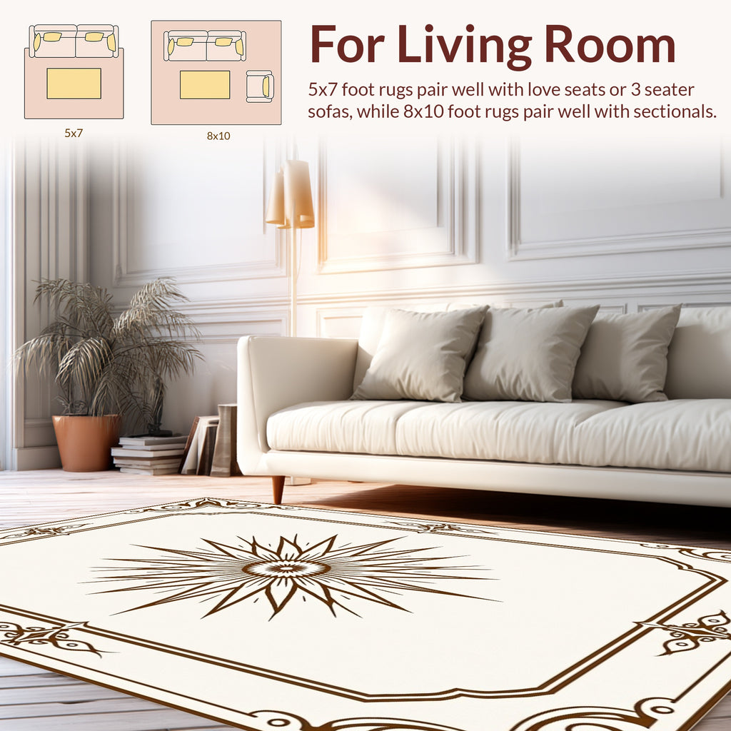 Ornate Sunburst Floral Frame Design Rug