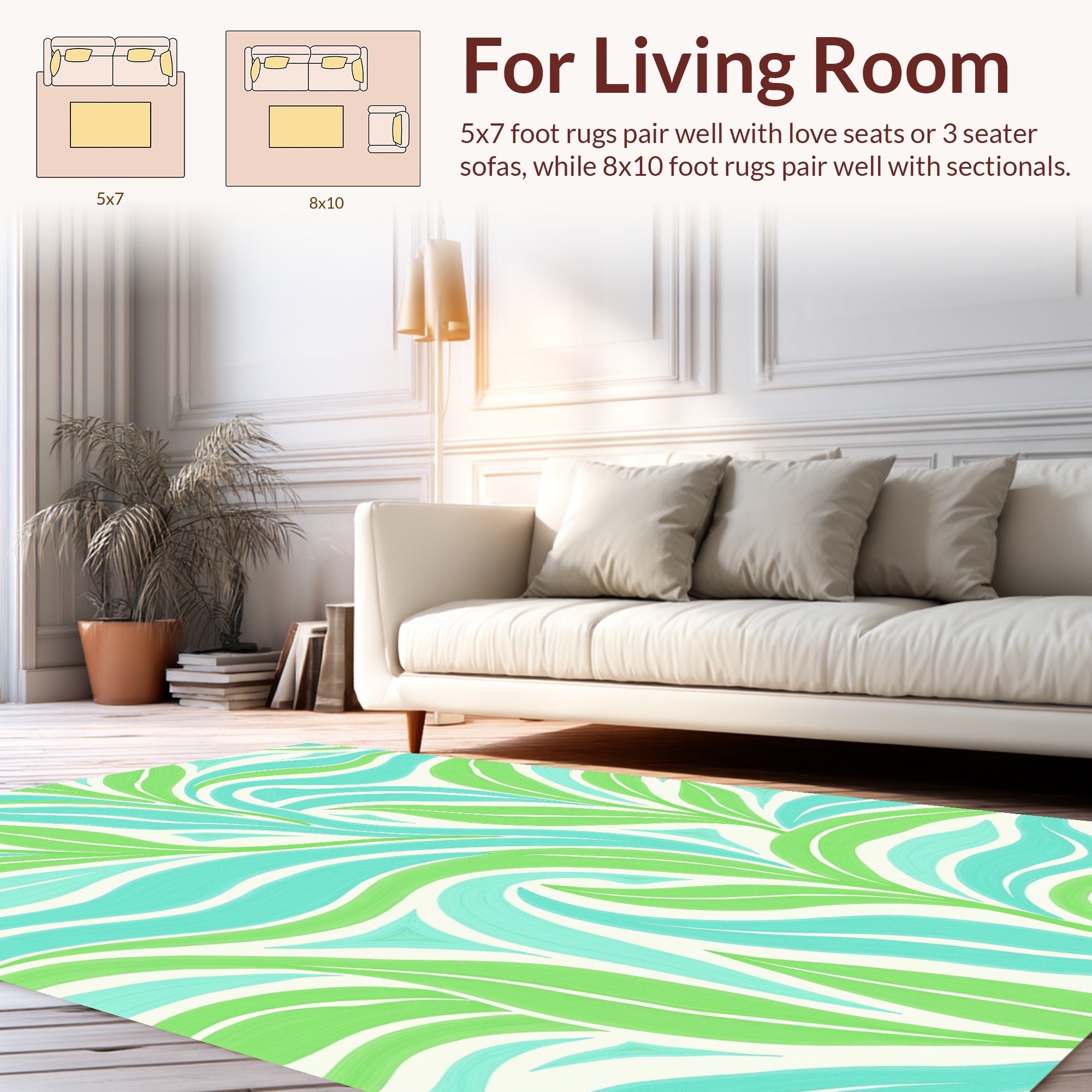 Aqua Green Swirl Leaf Pattern Rug