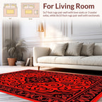 Bold Red Black Floral Medallion Pattern Rug