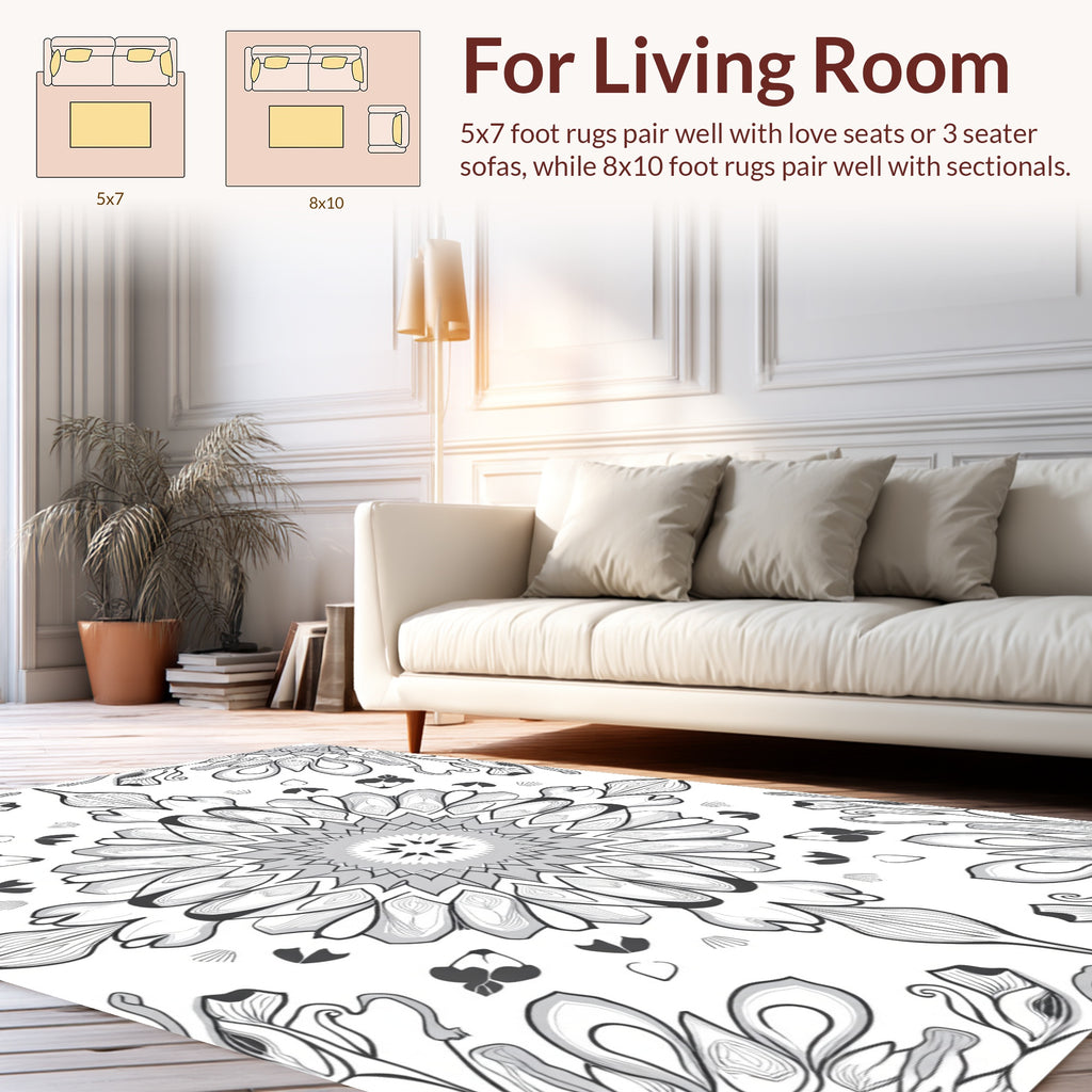 Monochromatic Symmetry Floral Design Rug