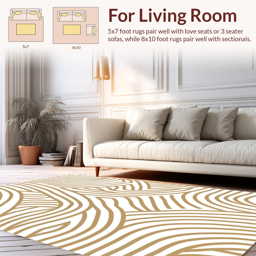 Abstract Wavy Gold Lines Rug