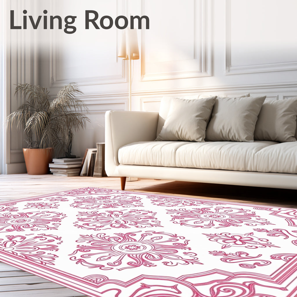 Elegant Crimson Floral Scroll Border Rug