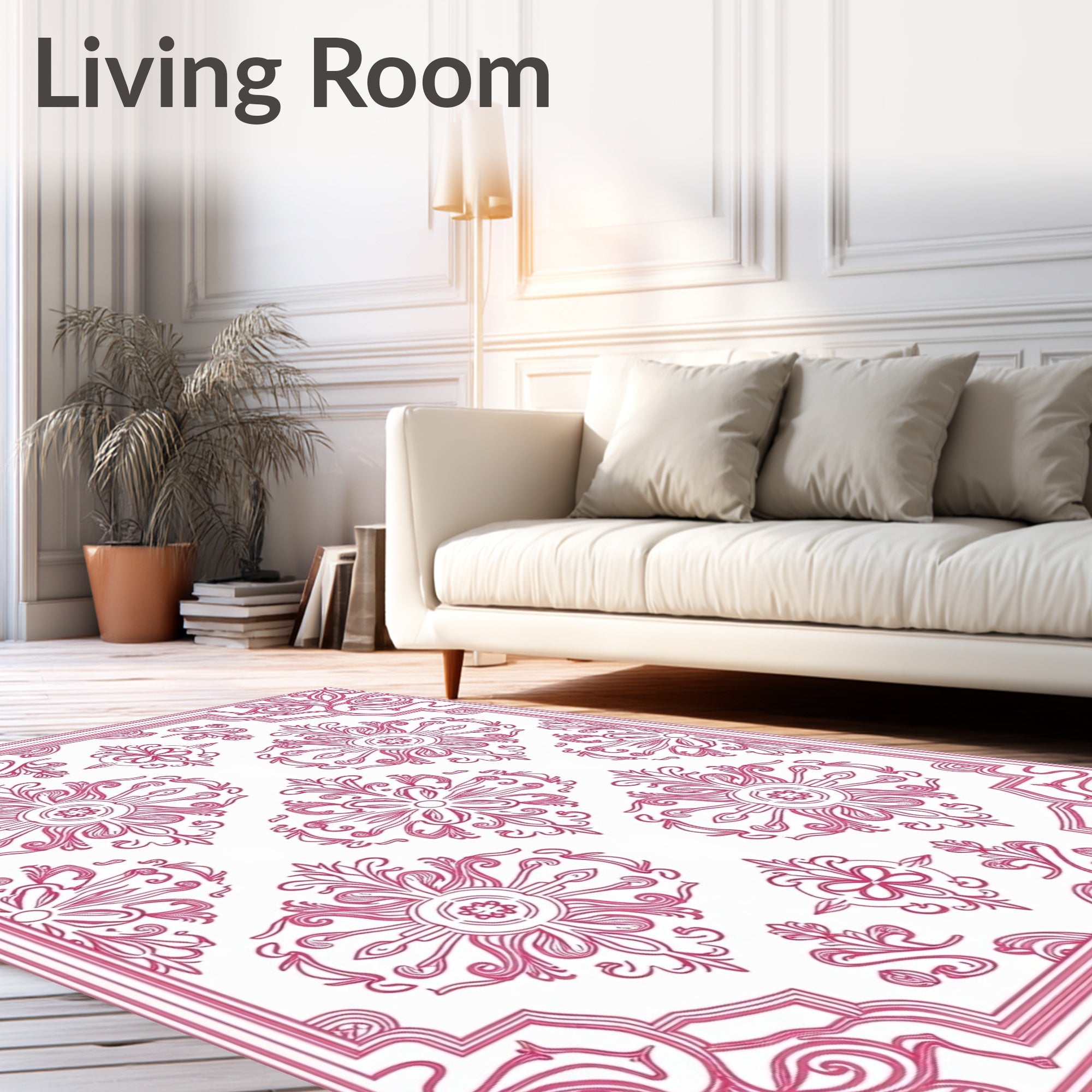 Elegant Crimson Floral Scroll Border Rug