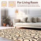 Elegant Brown Leaf Scroll Vine Design Rug