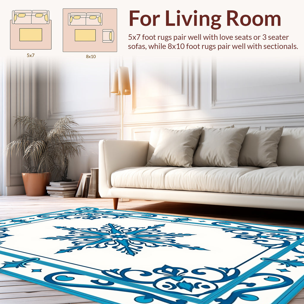 Elegant Blue Snowflake Pattern Rug