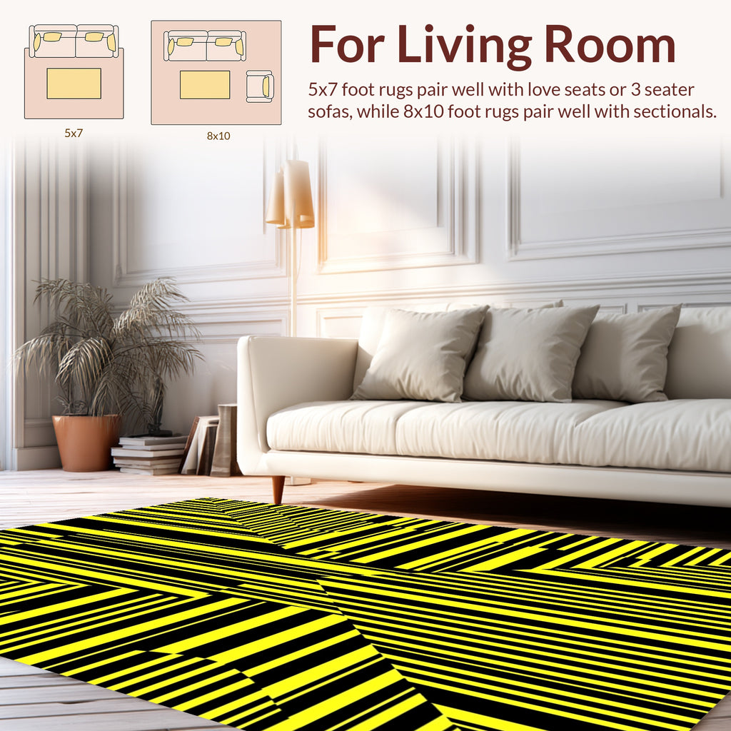 Bold Yellow Black Geometric Design Rug