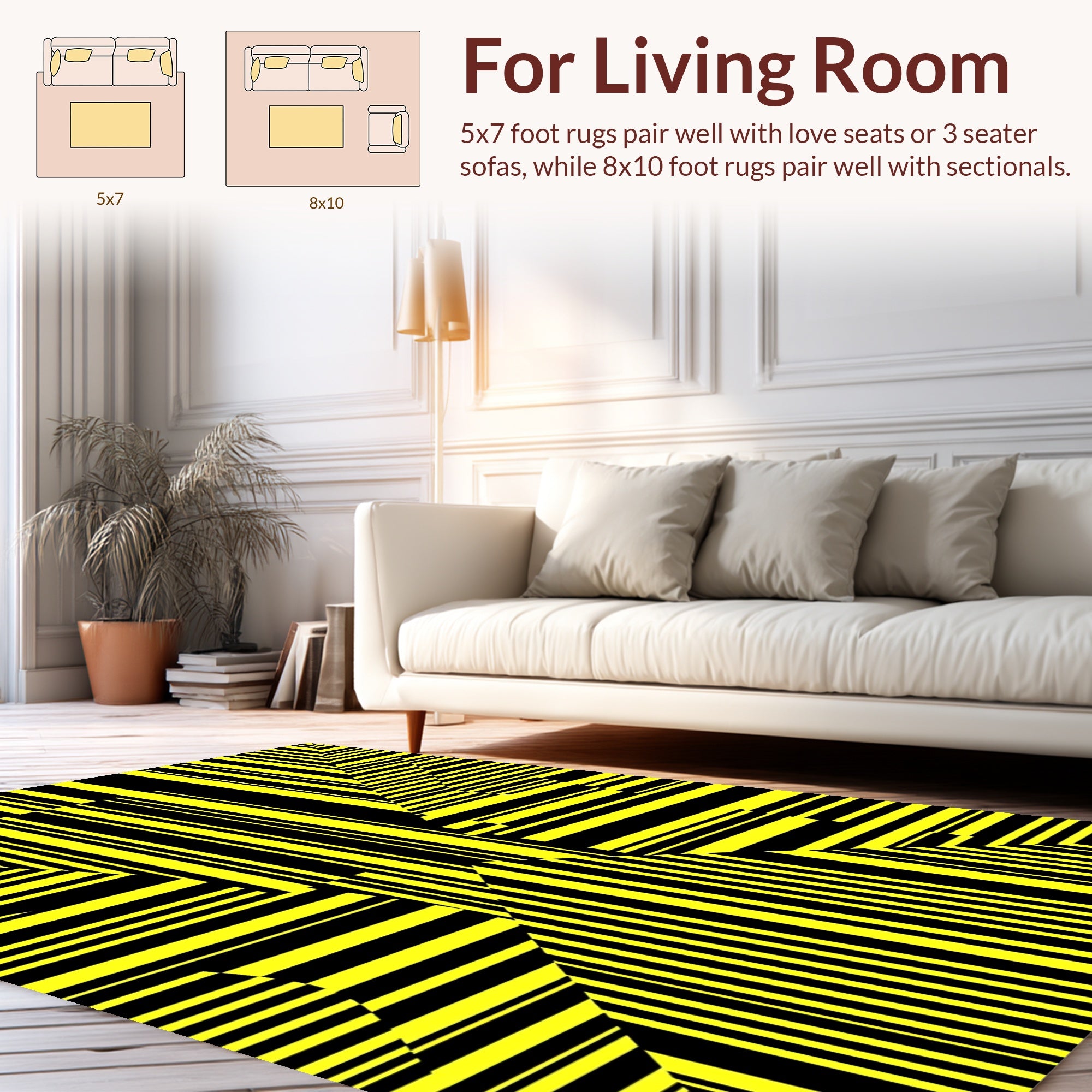 Bold Yellow Black Geometric Design Rug