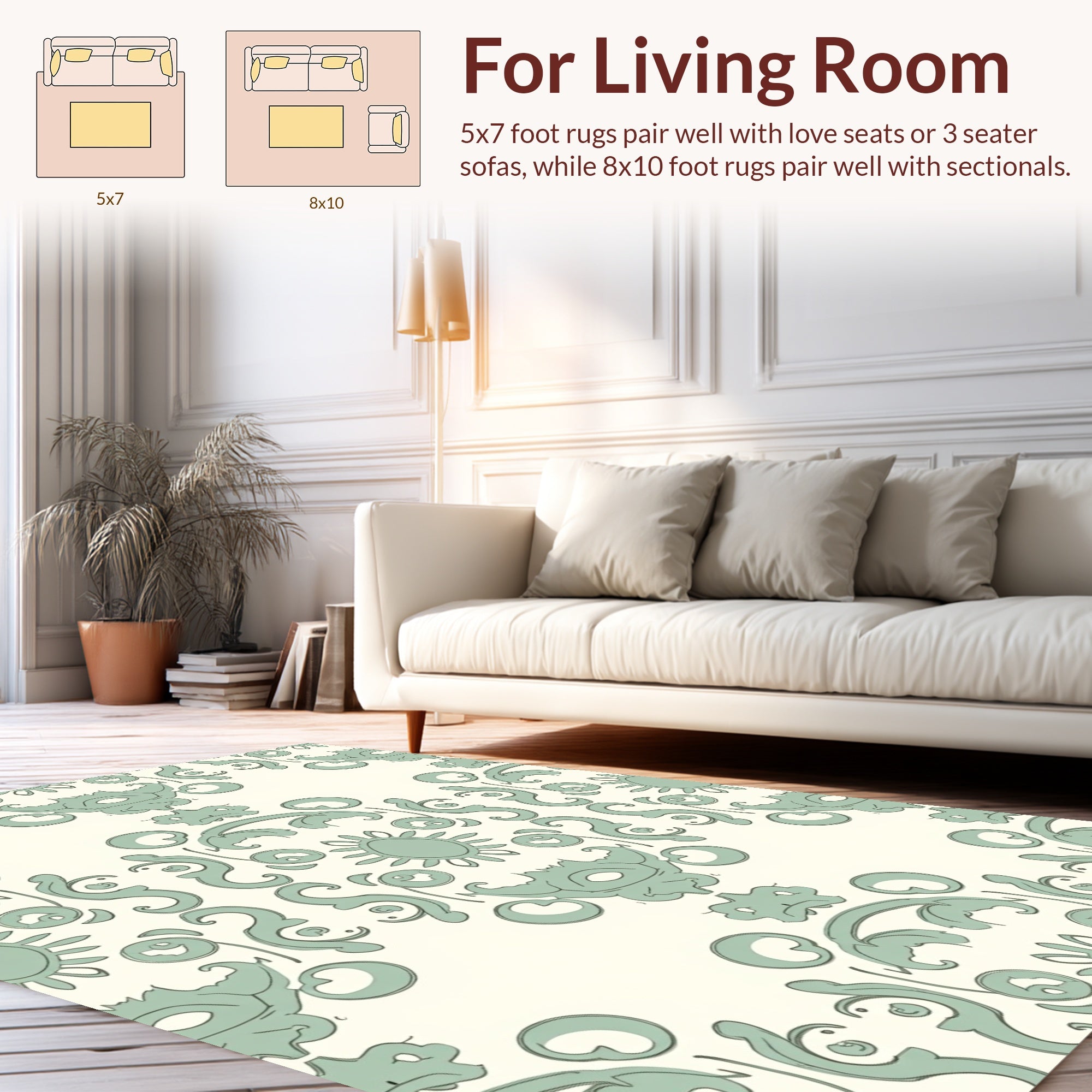 Vintage Floral Damask Scrolling Pattern Rug