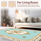Ornate Gold Floral Ivory Turquoise Rug