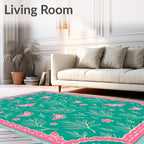 Teal Pink Butterfly Foliage Garden Rug