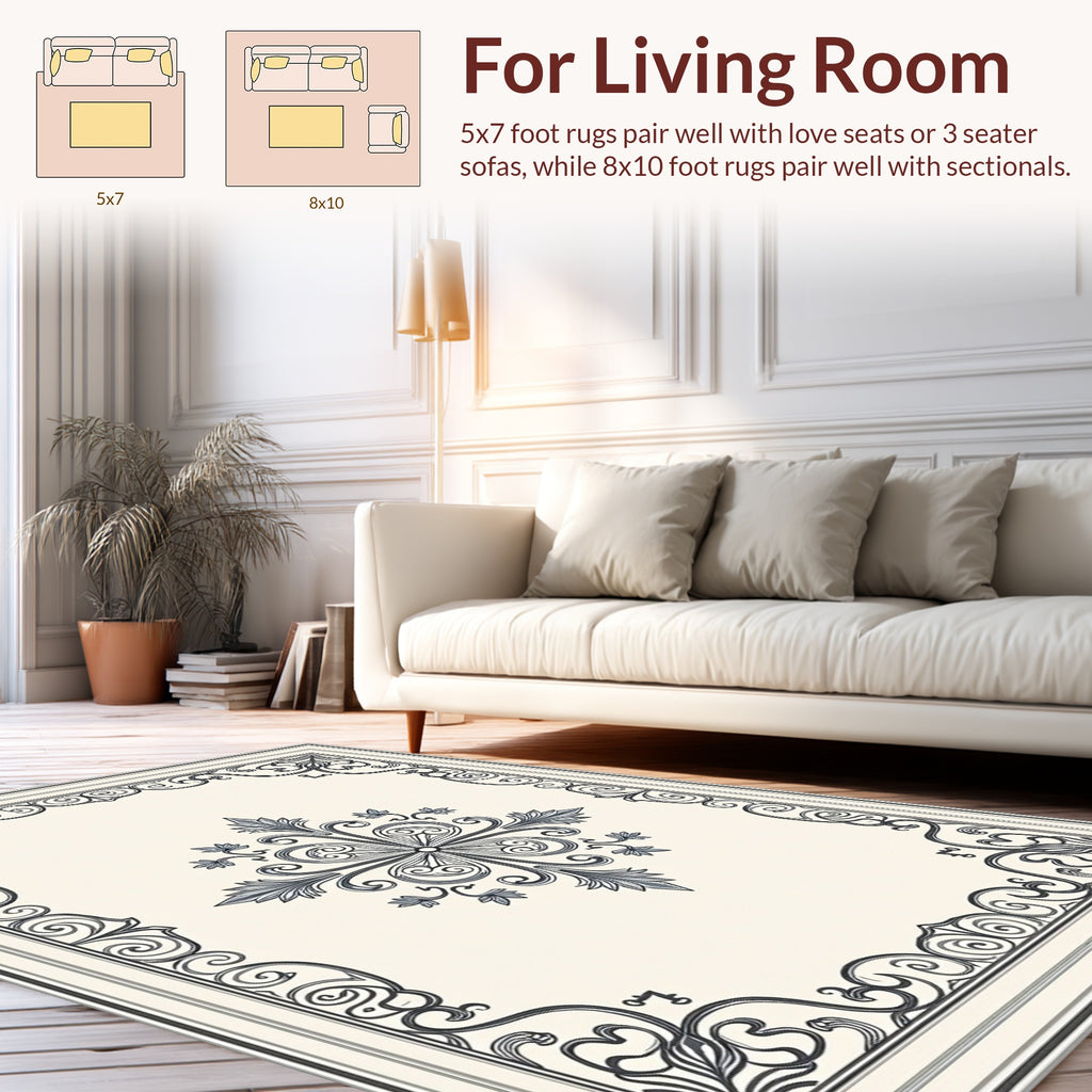 Ornate Scroll Leaf Pattern Design Rug