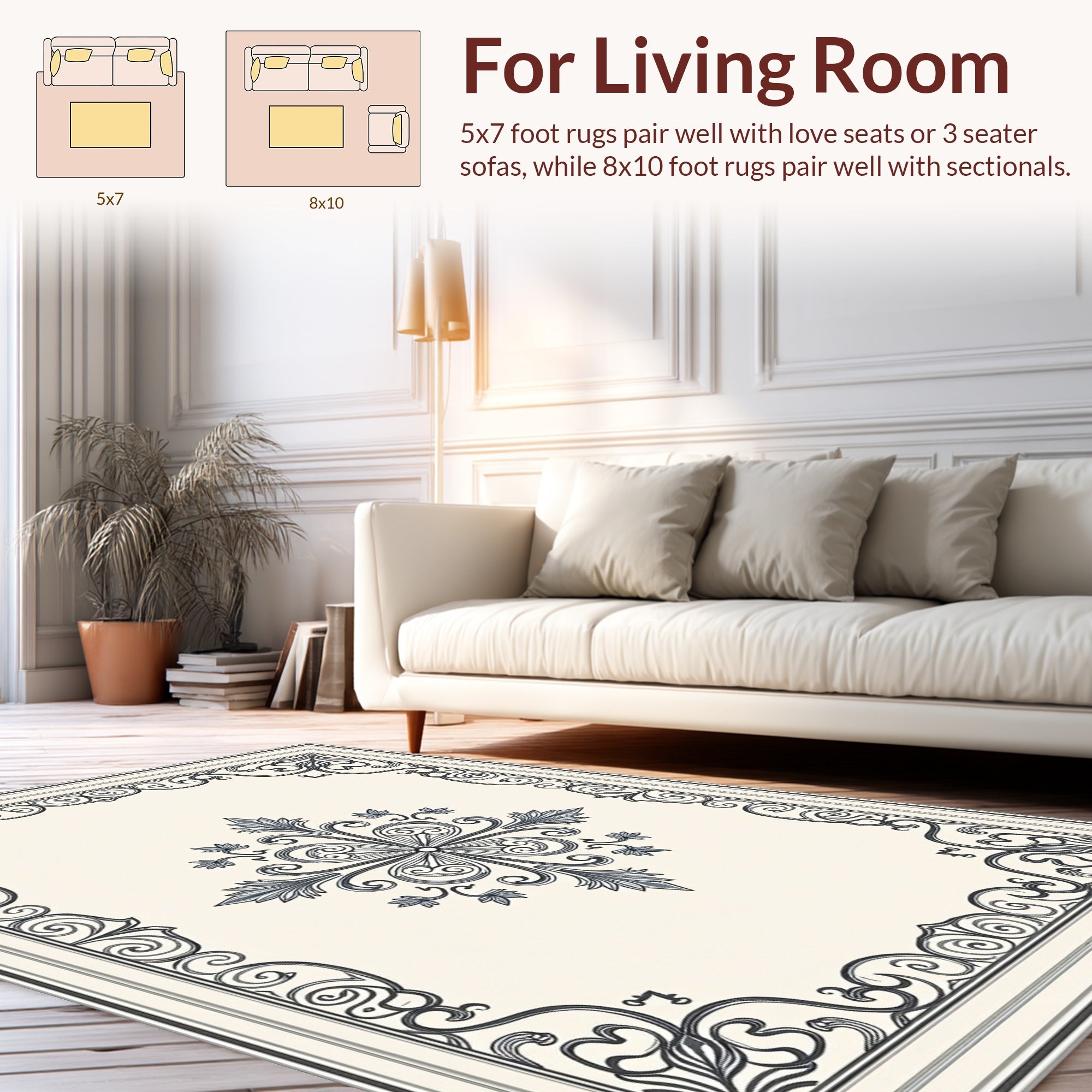 Ornate Scroll Leaf Pattern Design Rug