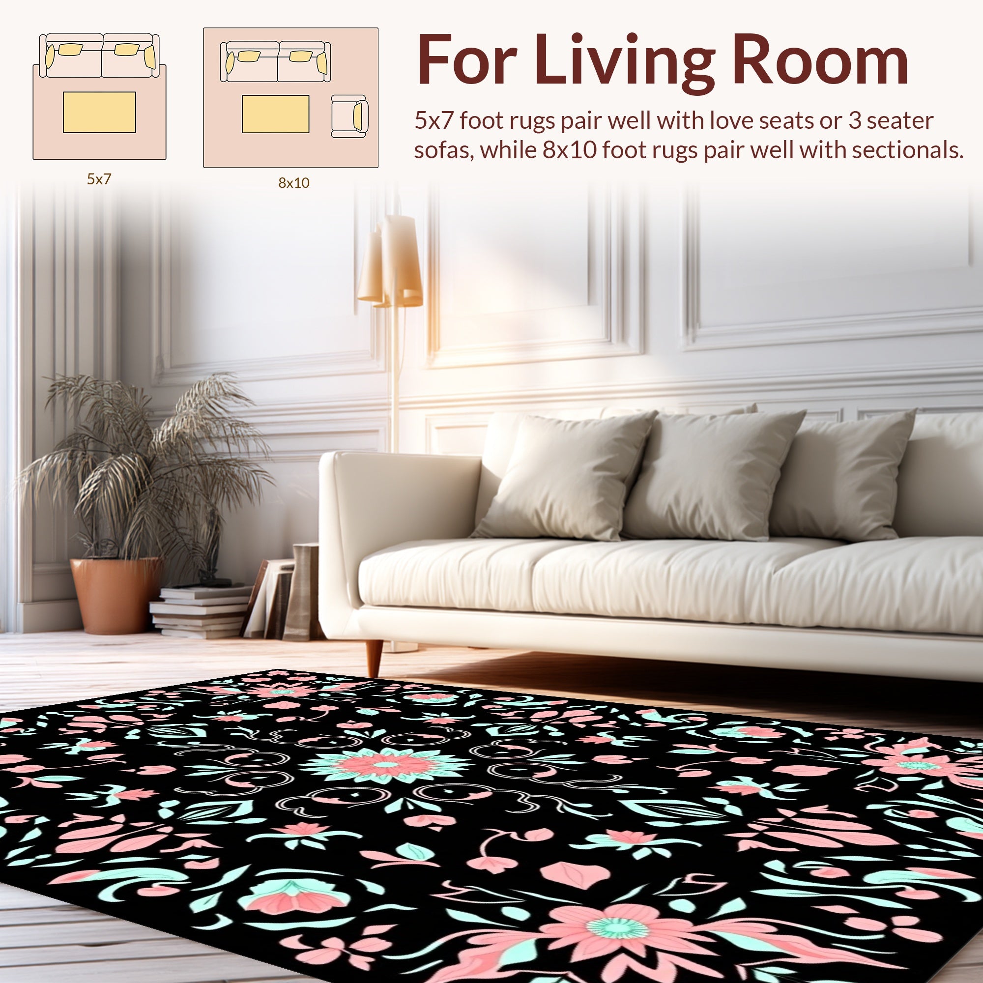 Floral Botanic In Black Design Rug