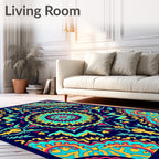 Vibrant Teal Coral Sunburst Medallion Rug