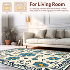 Floral Vines Beige Blue Pattern Rug