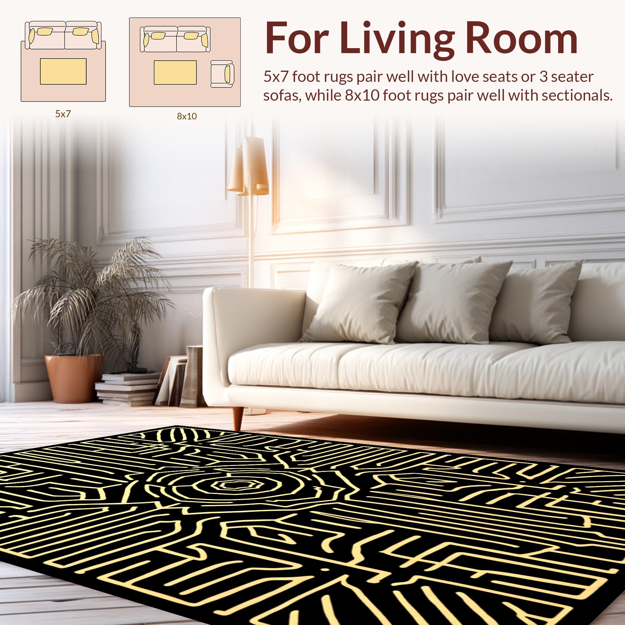 Abstract Golden Maze Pattern Design Rug