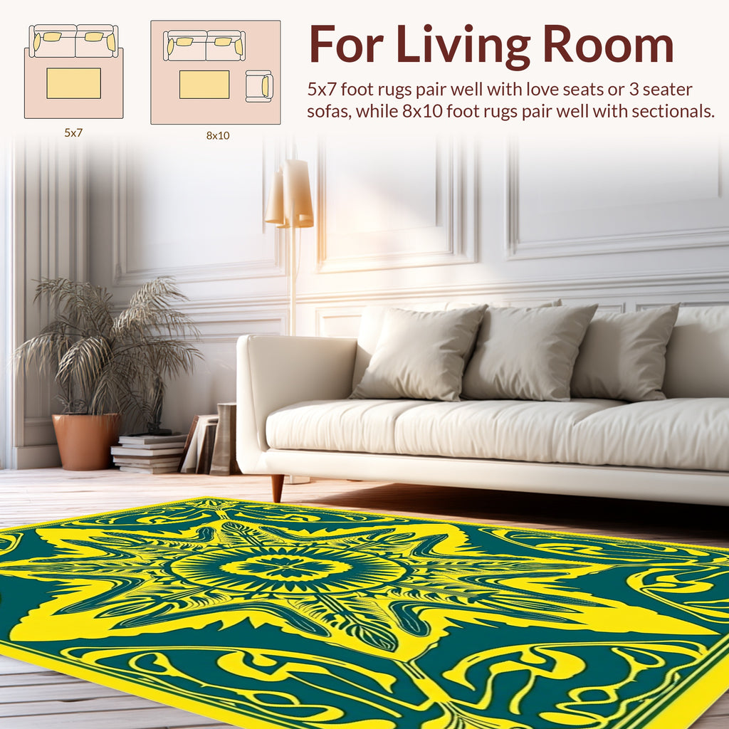 Art Nouveau Yellow Teal Floral Rug
