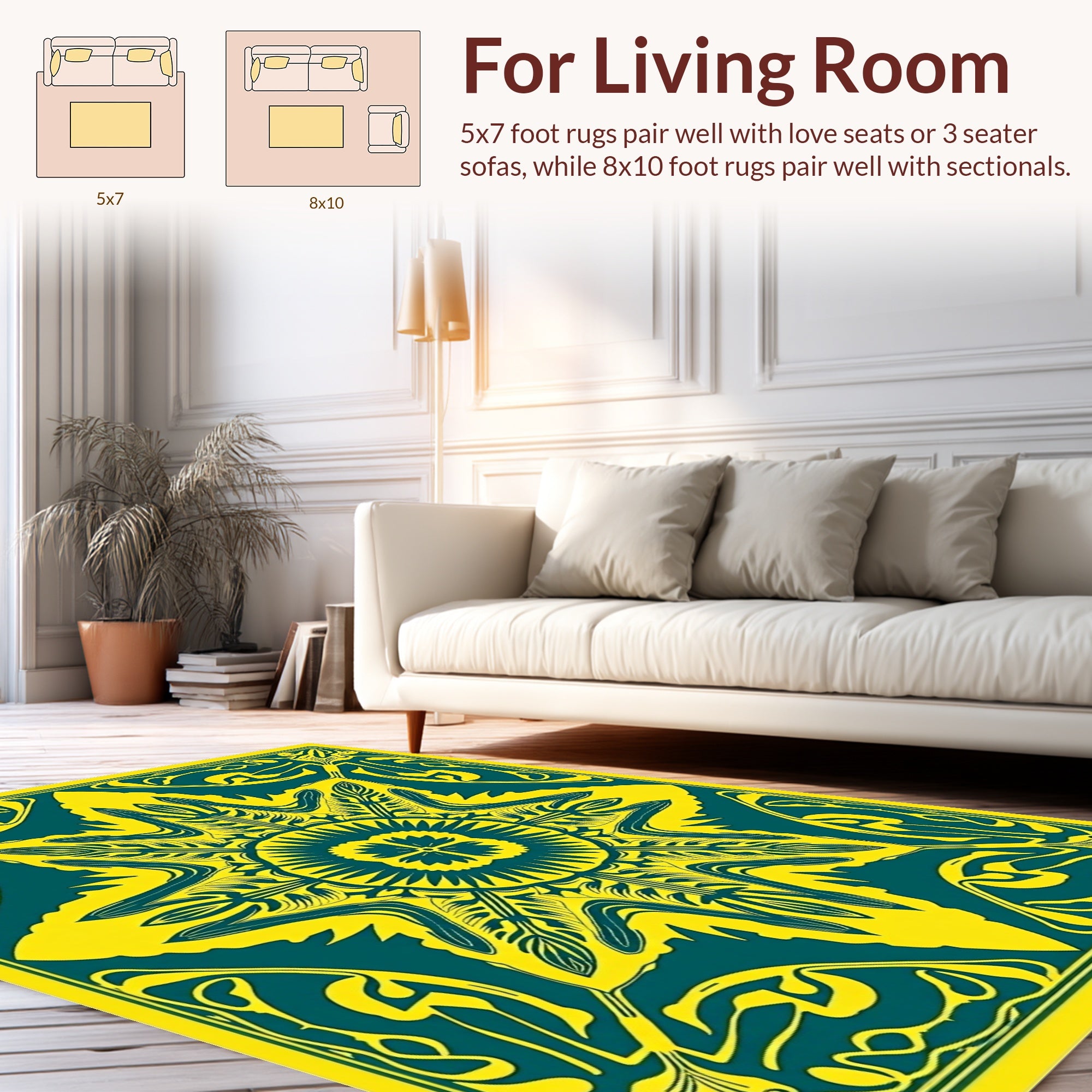 Art Nouveau Yellow Teal Floral Rug