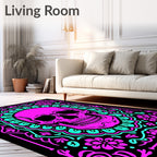Bright Pink Skull Floral Round Rug