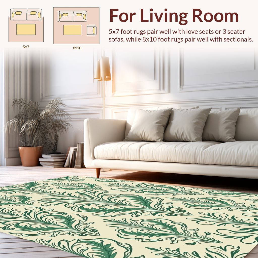 Elegant Green Floral Damask Pattern Rug