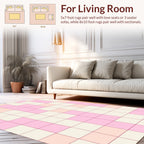 Soft Pink Squared Grid Pattern Rug