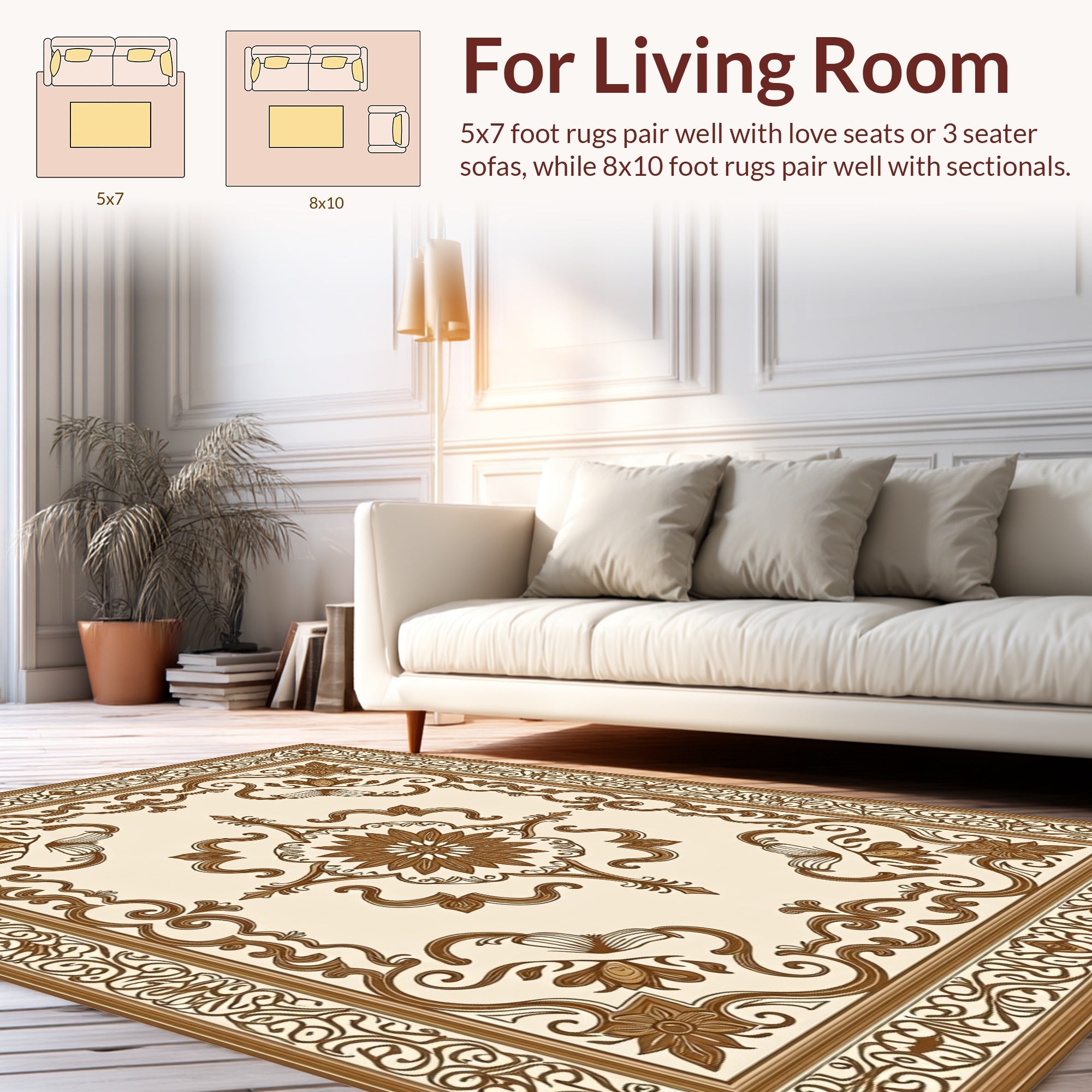 Elegant Brown Floral Damask Rug