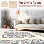 Elegant Ivory Blue Damask Pattern Rug