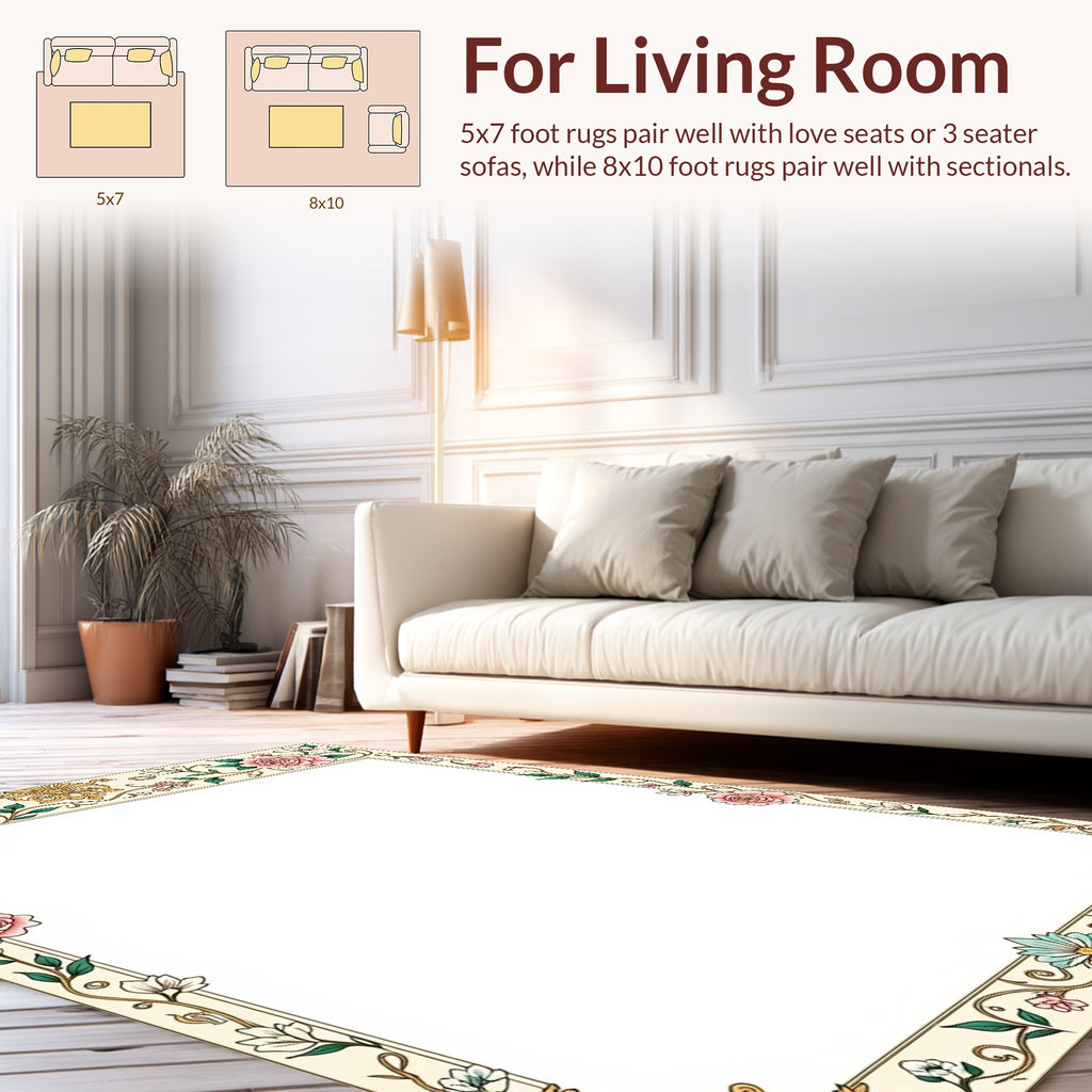 Ornate Floral Vine Border Rug