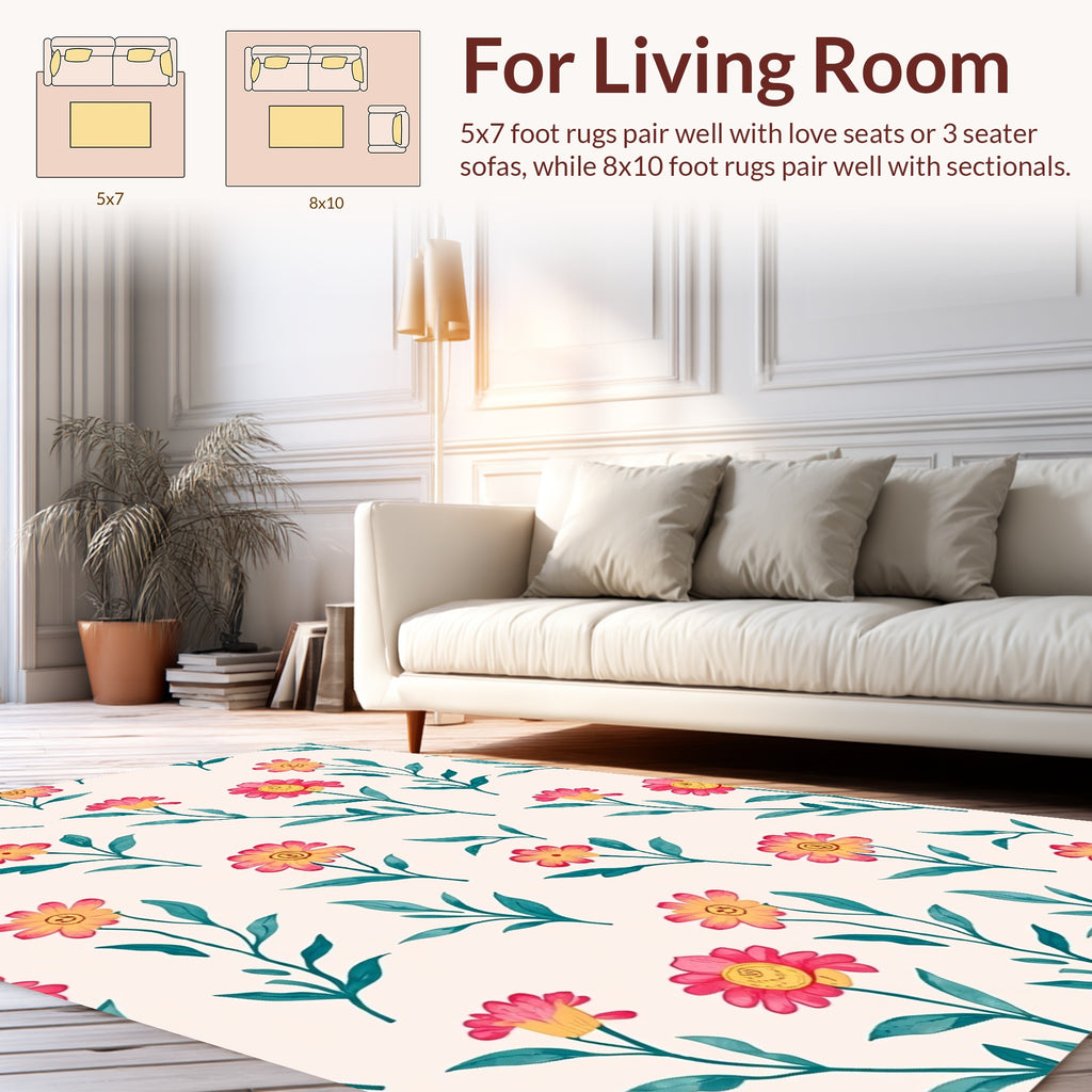 Whimsical Floral Patterned Design Rug