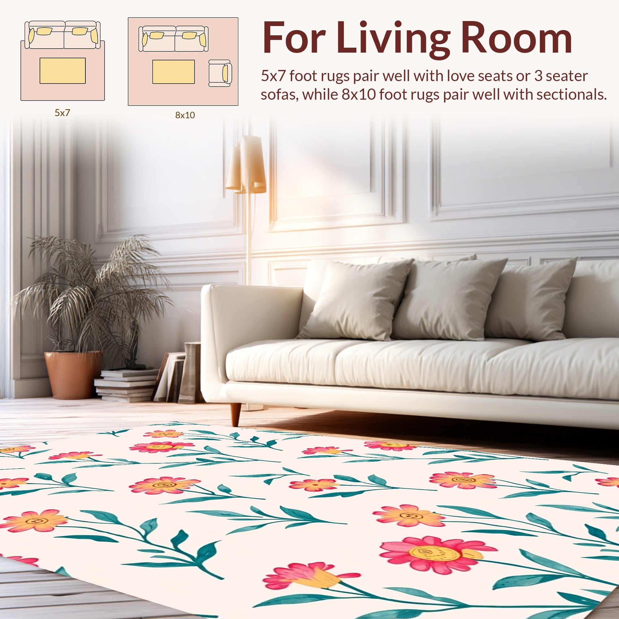 Whimsical Floral Patterned Design Rug