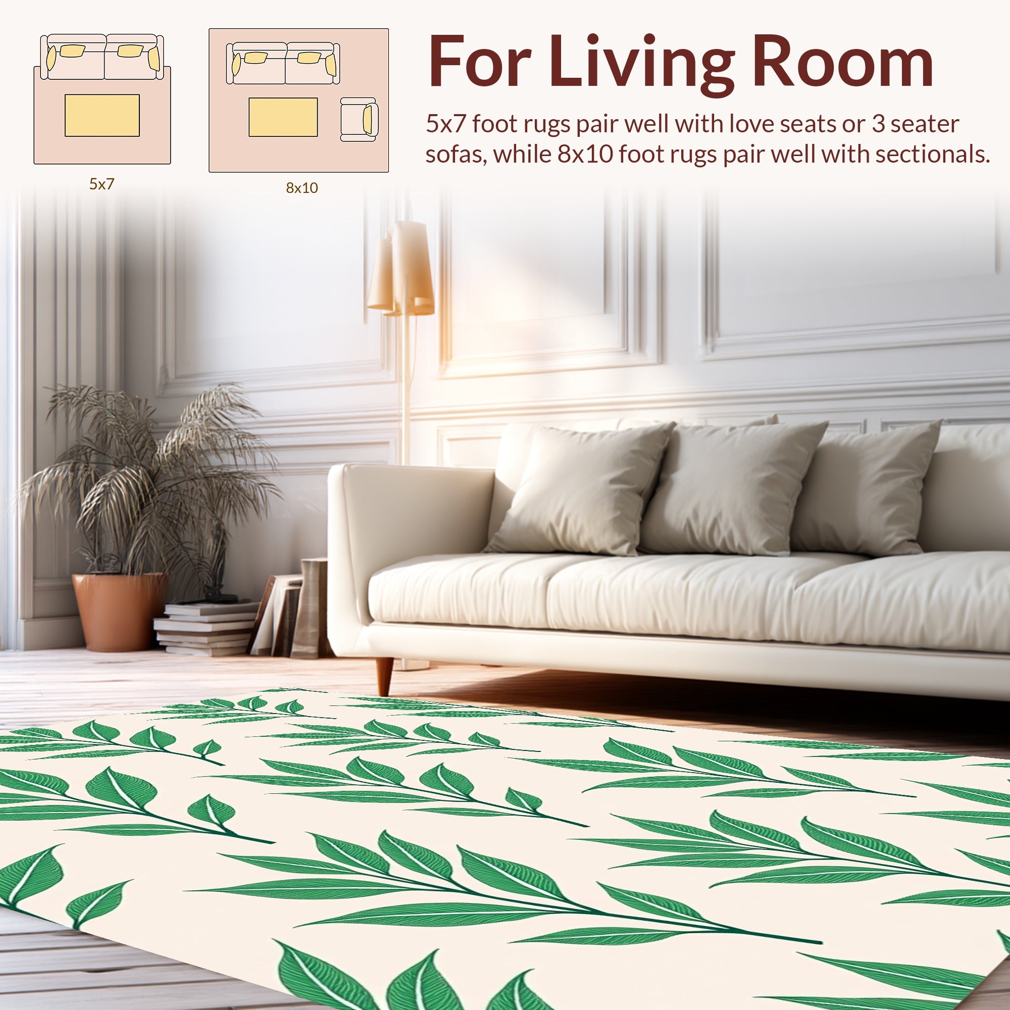 Green Abstract Leaf Pattern Design Rug