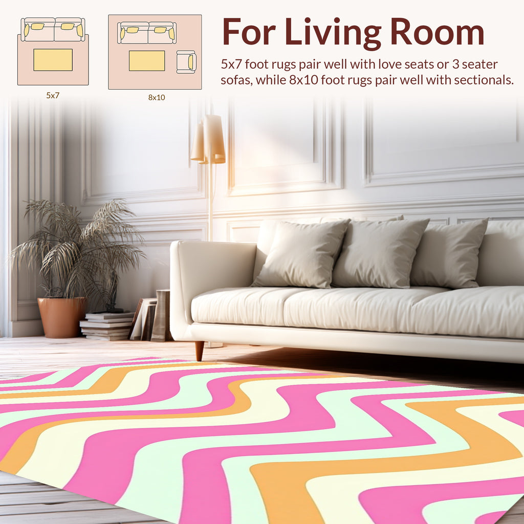 Retro Wavy Pink Orange Stripes Rug
