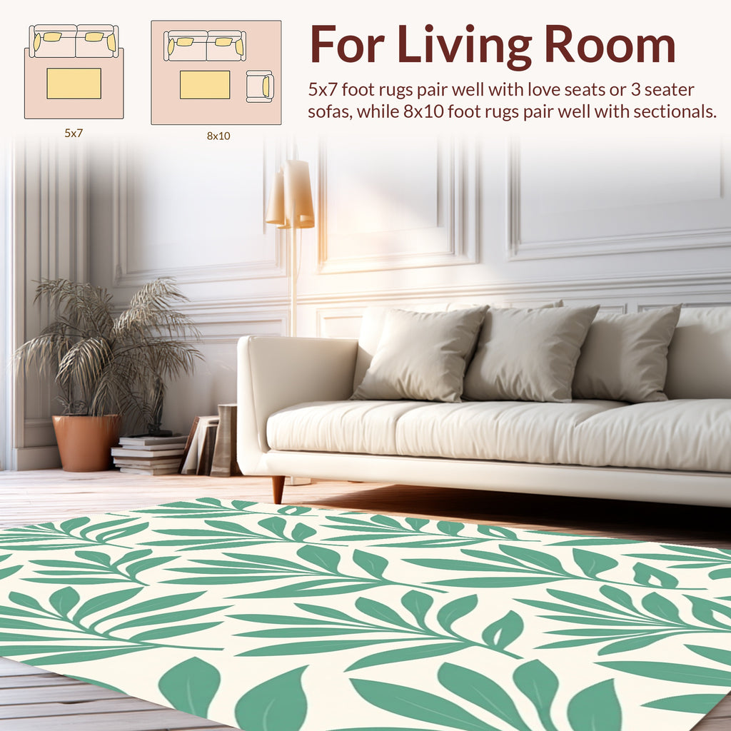 Teal Foliage Botanical Pattern Rug