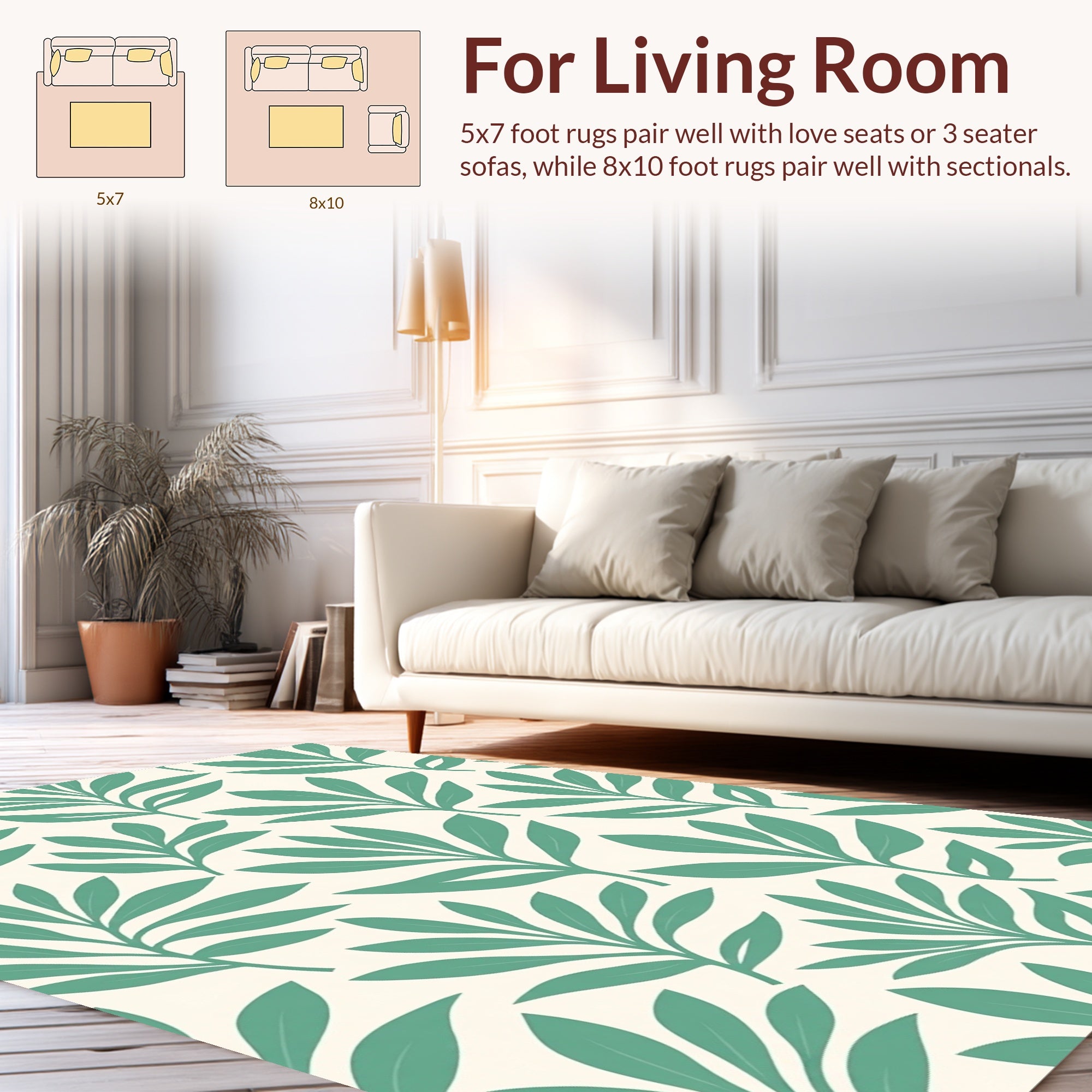 Teal Foliage Botanical Pattern Rug