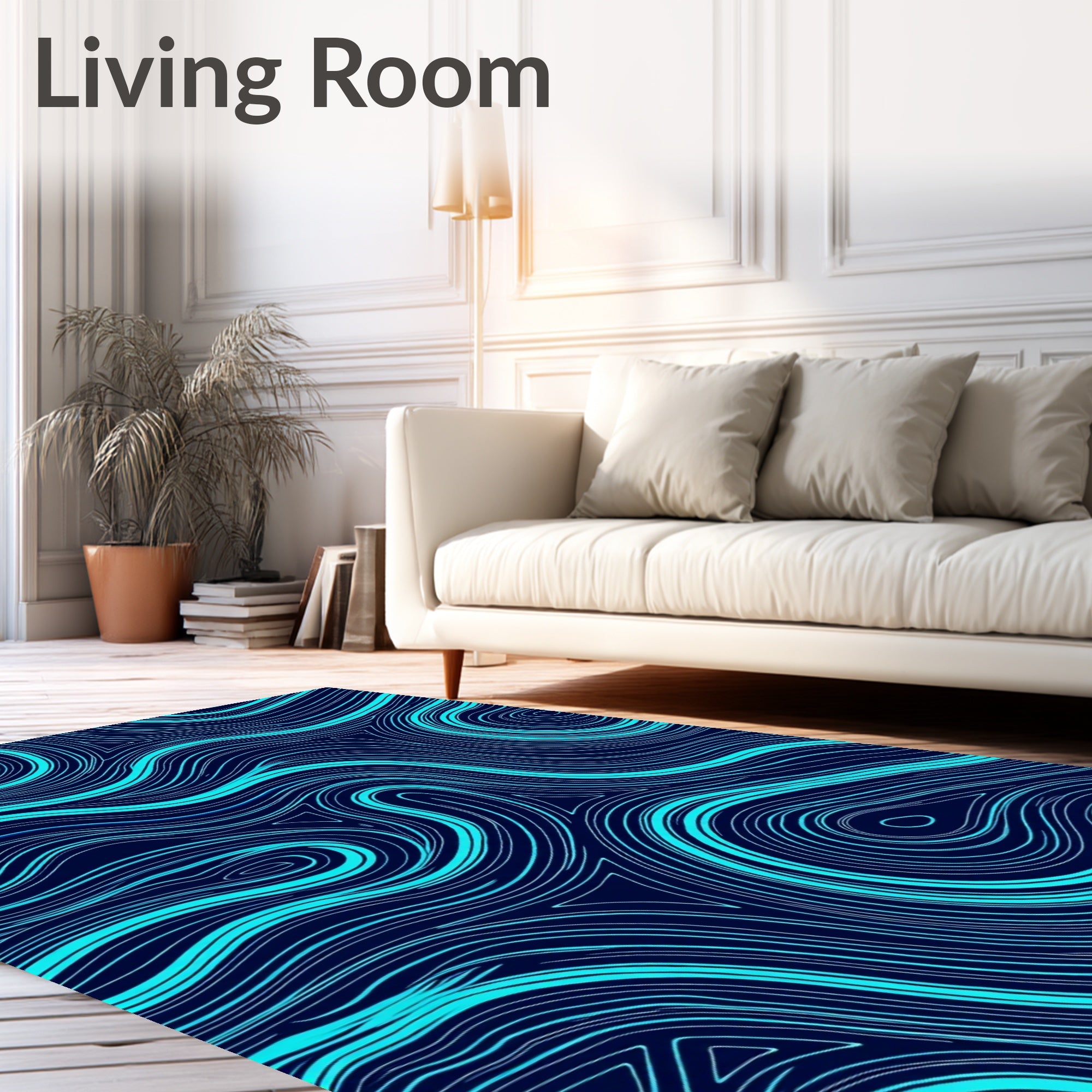 Abstract Aqua Wavy Lines Pattern Rug
