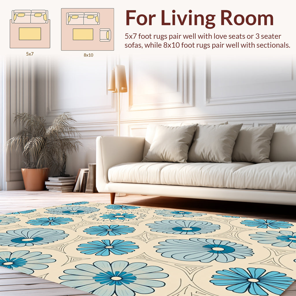 Retro Blue Floral Pattern Design Rug