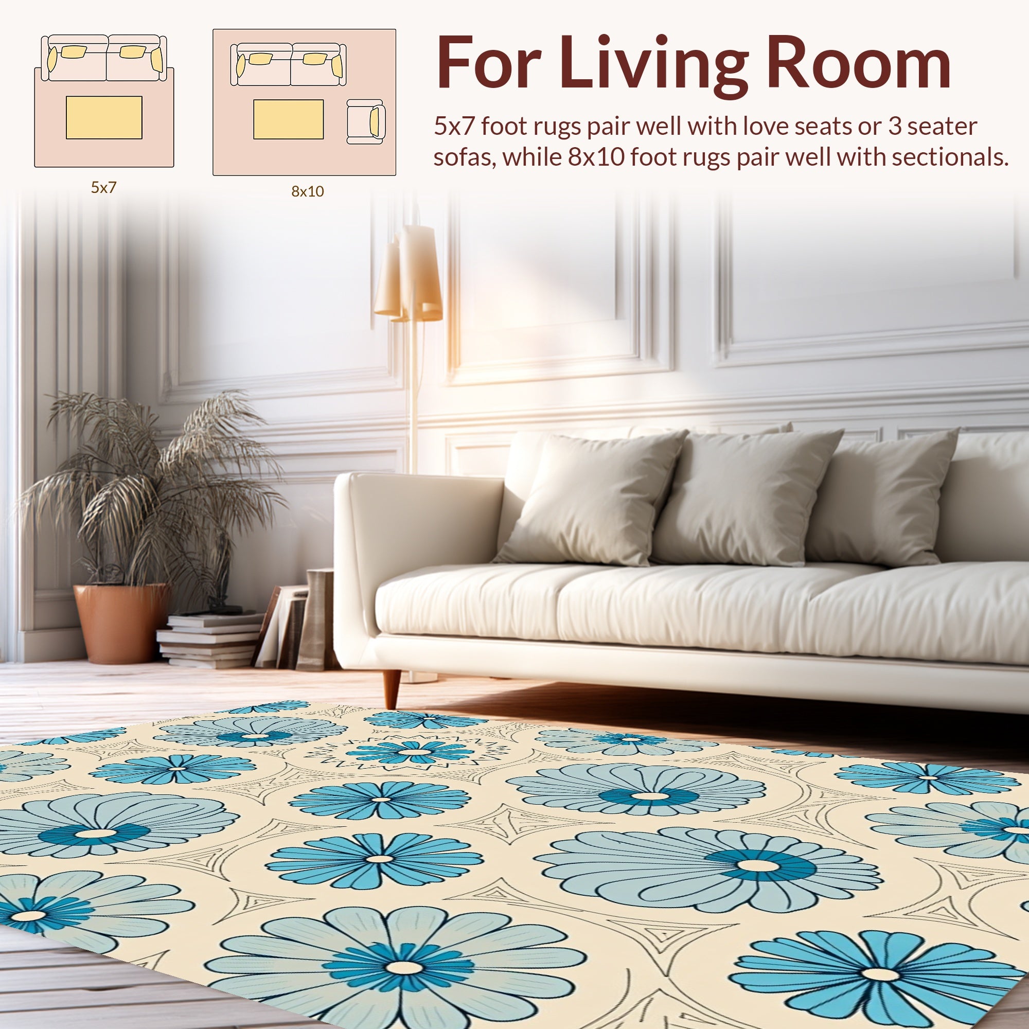 Retro Blue Floral Pattern Design Rug