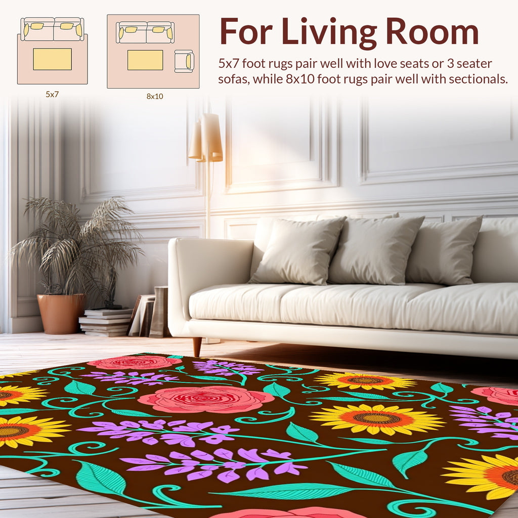 Floral Vines Sunflowers Roses Rug