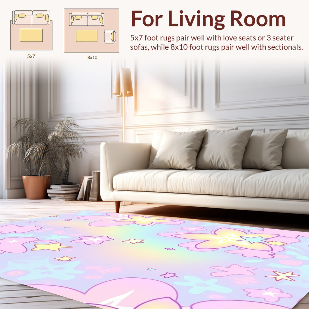 Pastel Star Flower Pattern Rug