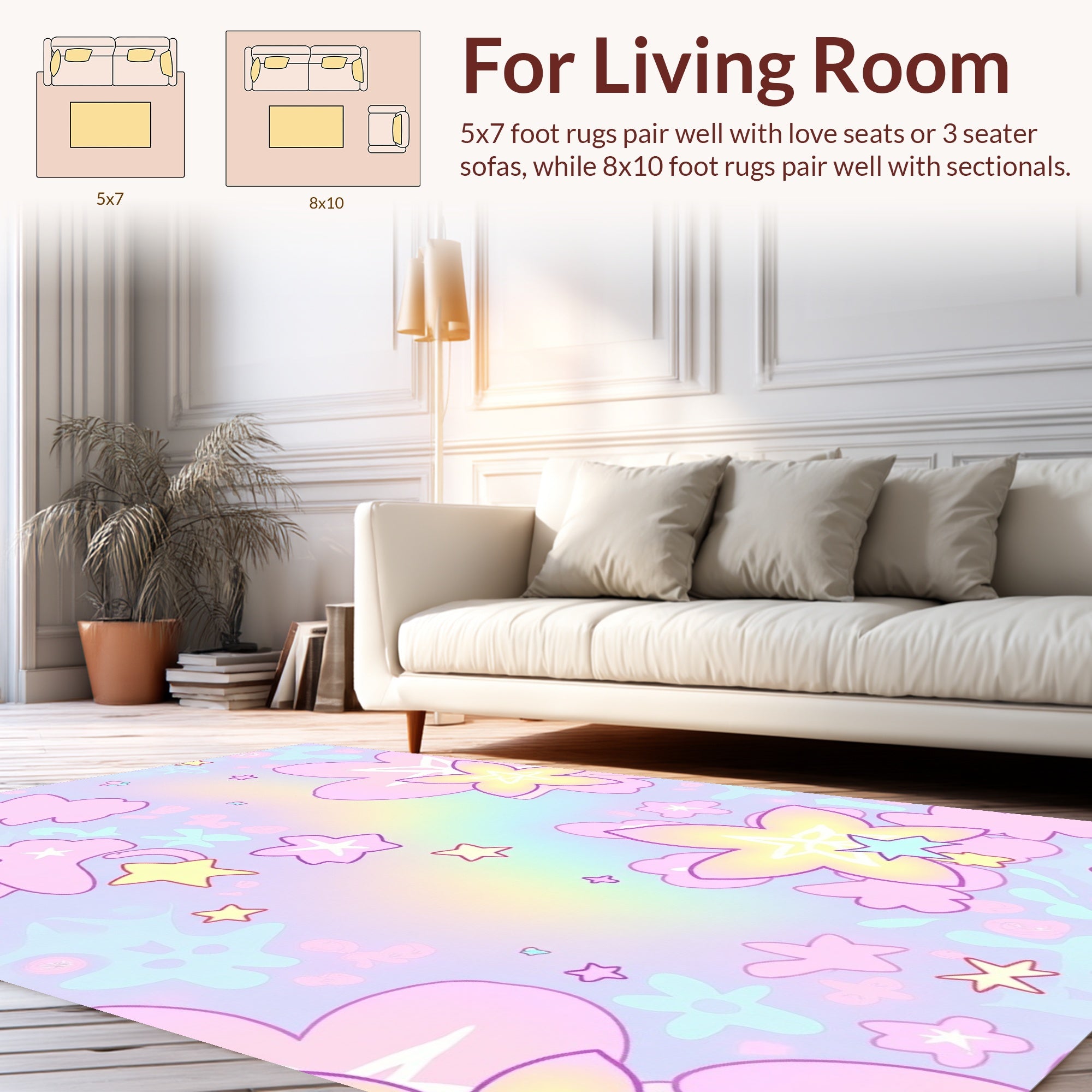 Pastel Star Flower Pattern Rug