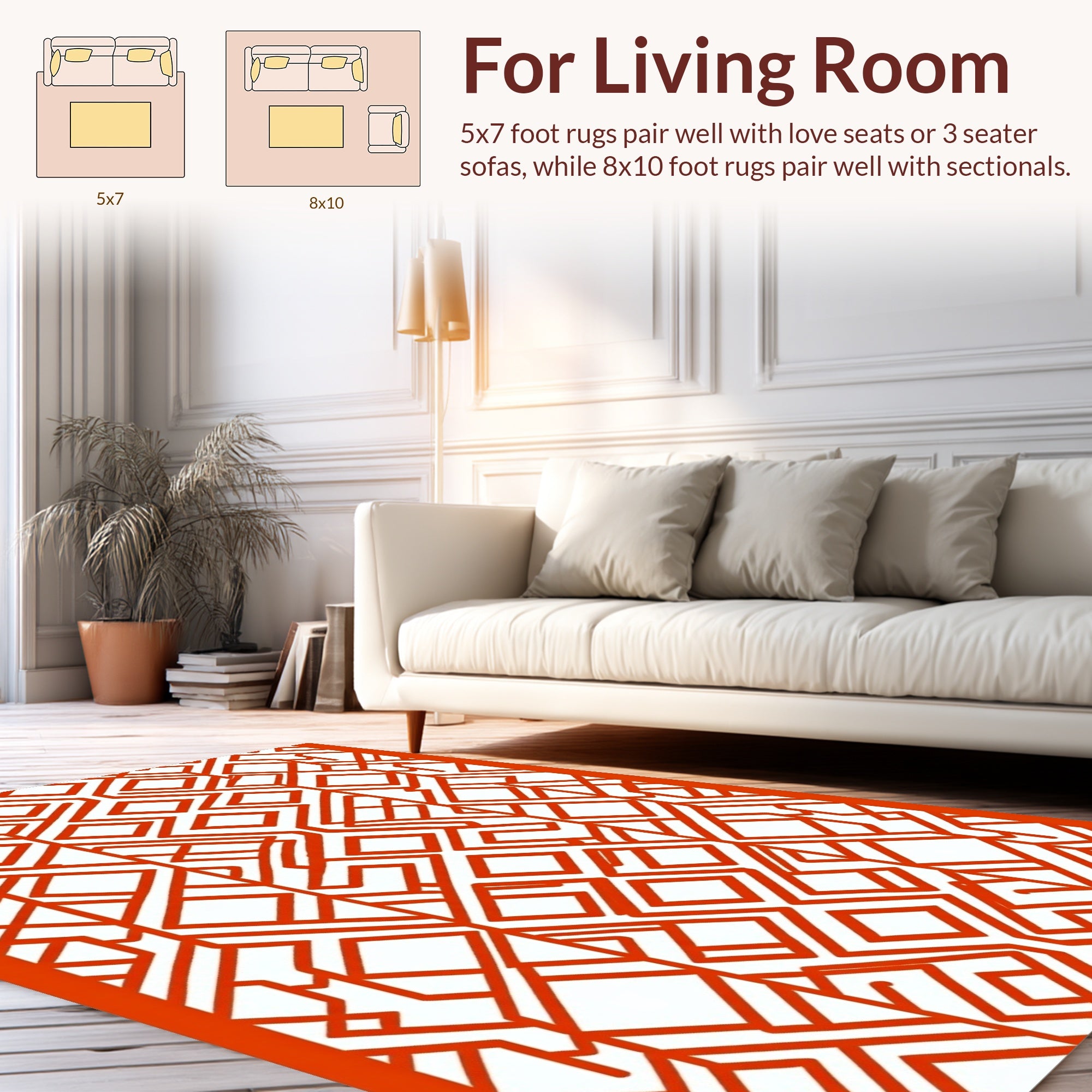 Bold Orange Interlocking Diamond Pattern Rug