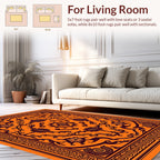 Orange Black Floral Medallion Pattern Rug
