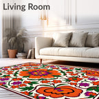 Vibrant Floral Patterned Textile-Inspired Rug