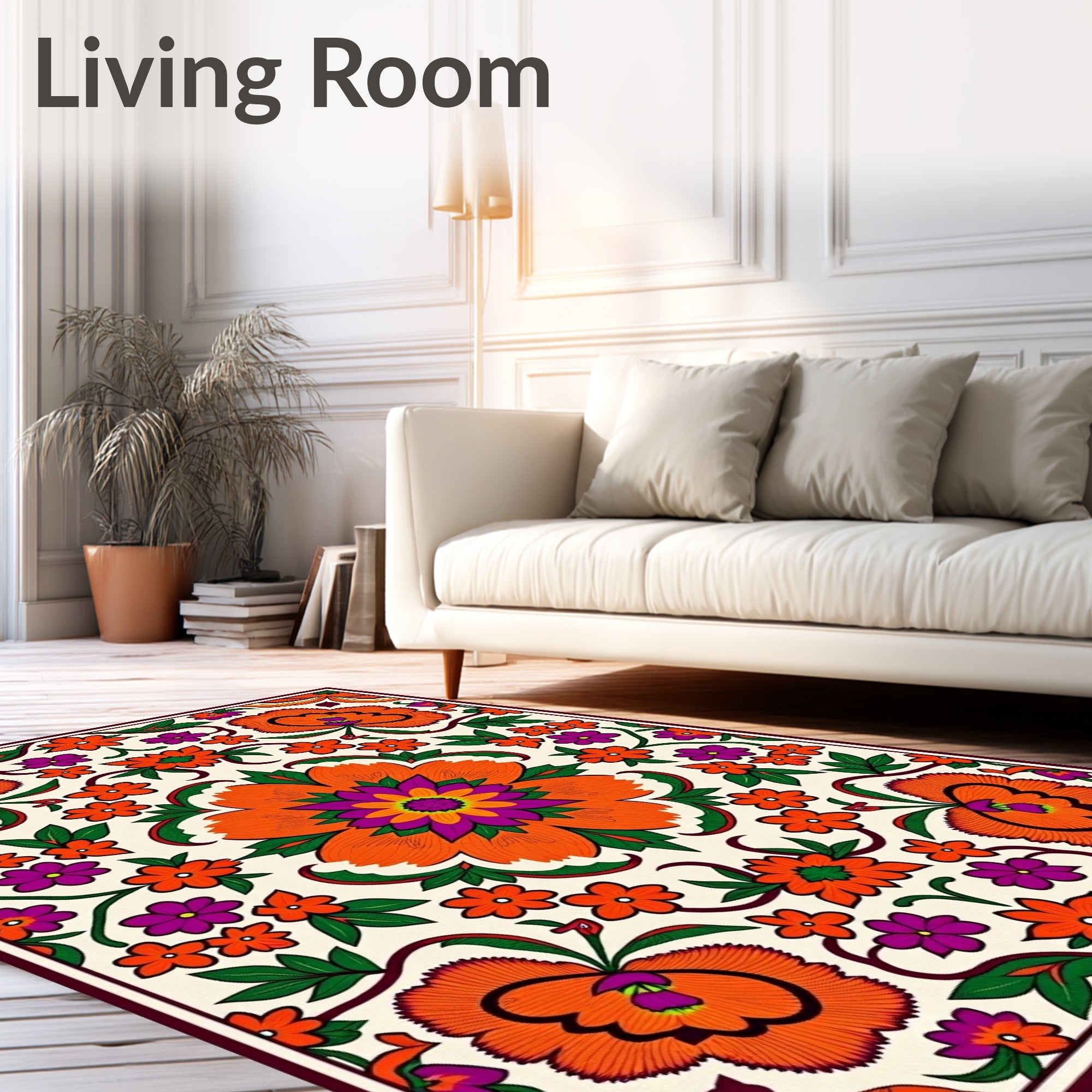 Vibrant Floral Patterned Textile-Inspired Rug
