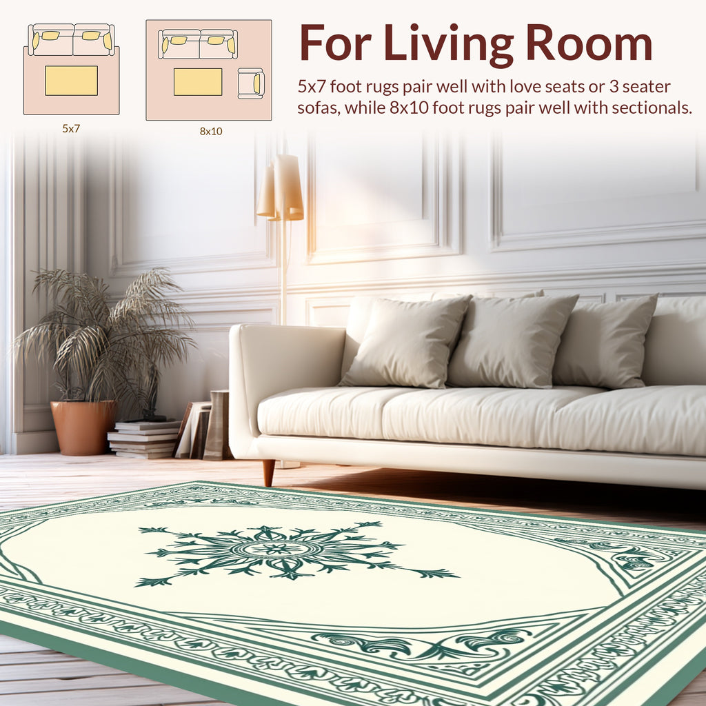 Ornate Floral Medallion Teal Border Rug